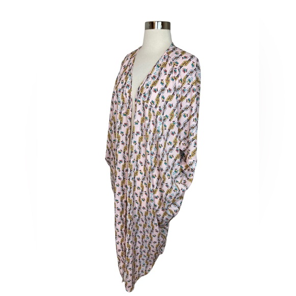 Melissa McCarthy Seven7 Pink Printed kimono Duster Large Floral - Picture 2 of 10